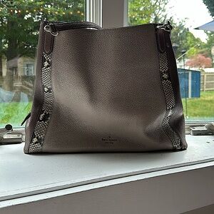 Kate Spade shoulder bag w/ inner zip pocket - mauve/tan with snake skin accents